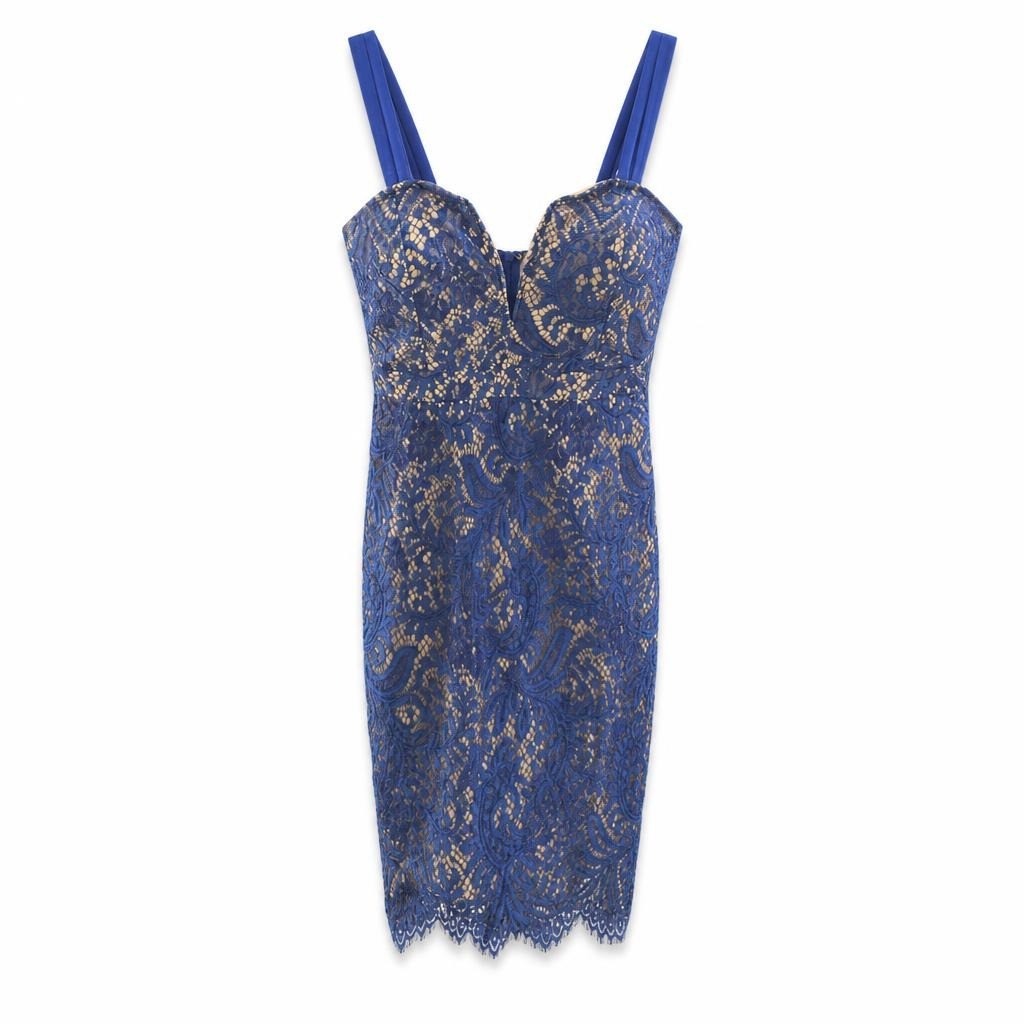 Royal Blue Lace Sweetheart Bodycon Mini Dress - pre-loved at Why Go Less, Lebanon