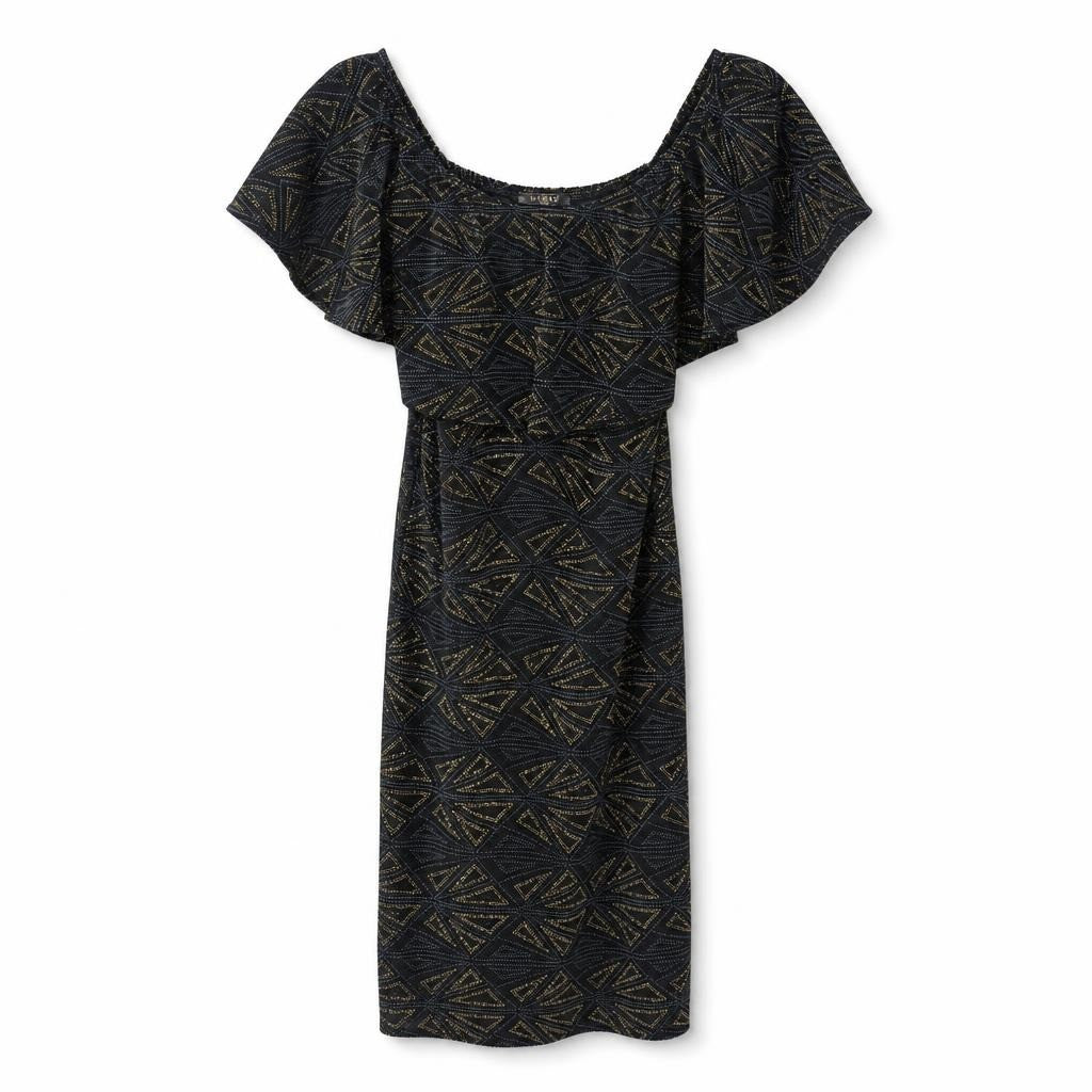 GIBIU Black Gold Geometric Print Mini Dress - pre-loved at Why Go Less, Lebanon