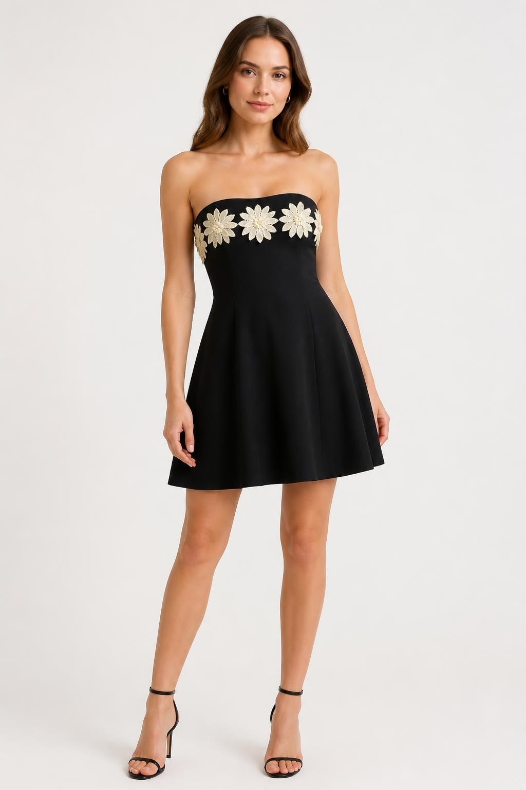 Black Flared Top Gold Floral Lace Appliqué - pre-loved at Why Go Less, Lebanon