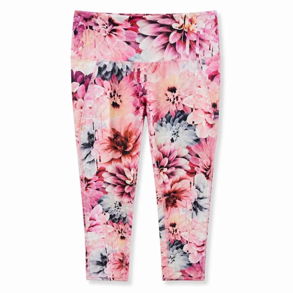 Pink Floral Print High-waist Leggings Athletic - pre-loved at Why Go Less, Lebanon