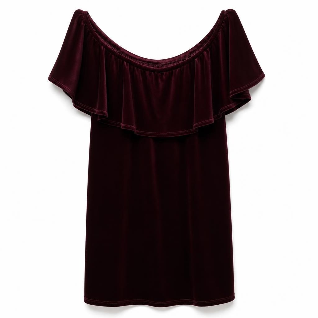 Burgundy Velvet Off-shoulder Mini Dress - pre-loved at Why Go Less, Lebanon