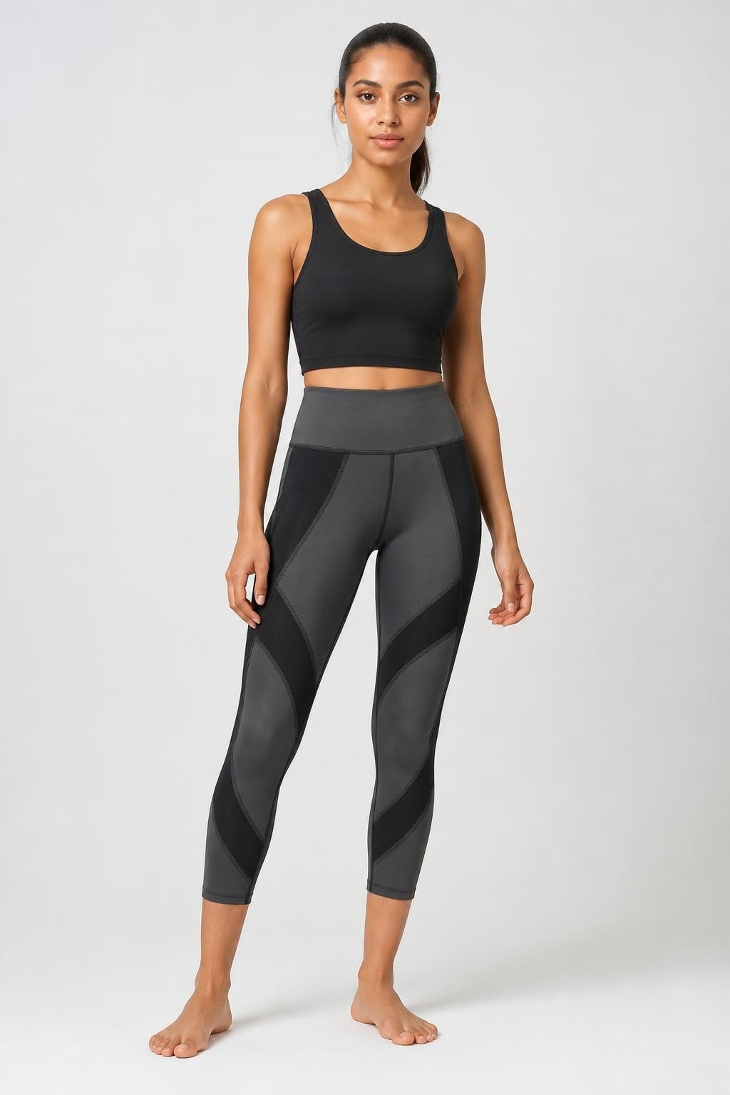 Black Athletic Leggings Geometric Mesh Panels - pre-loved at Why Go Less, Lebanon