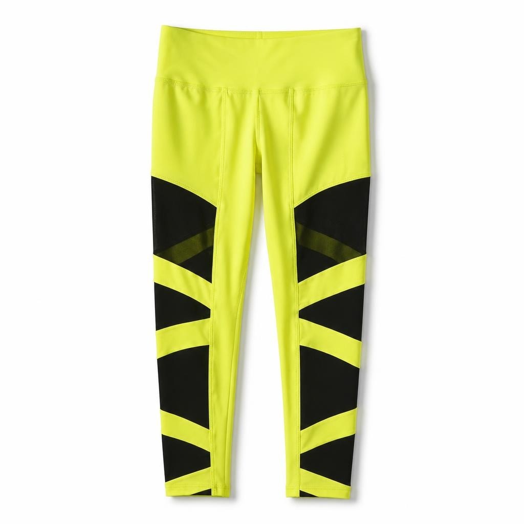 Neon Yellow Black Mesh Panel Leggings - pre-loved at Why Go Less, Lebanon