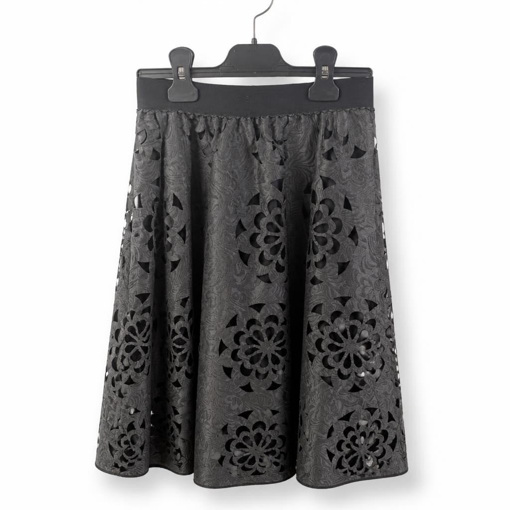 Black Laser-cut Floral Jacquard Mini Skirt - pre-loved at Why Go Less, Lebanon