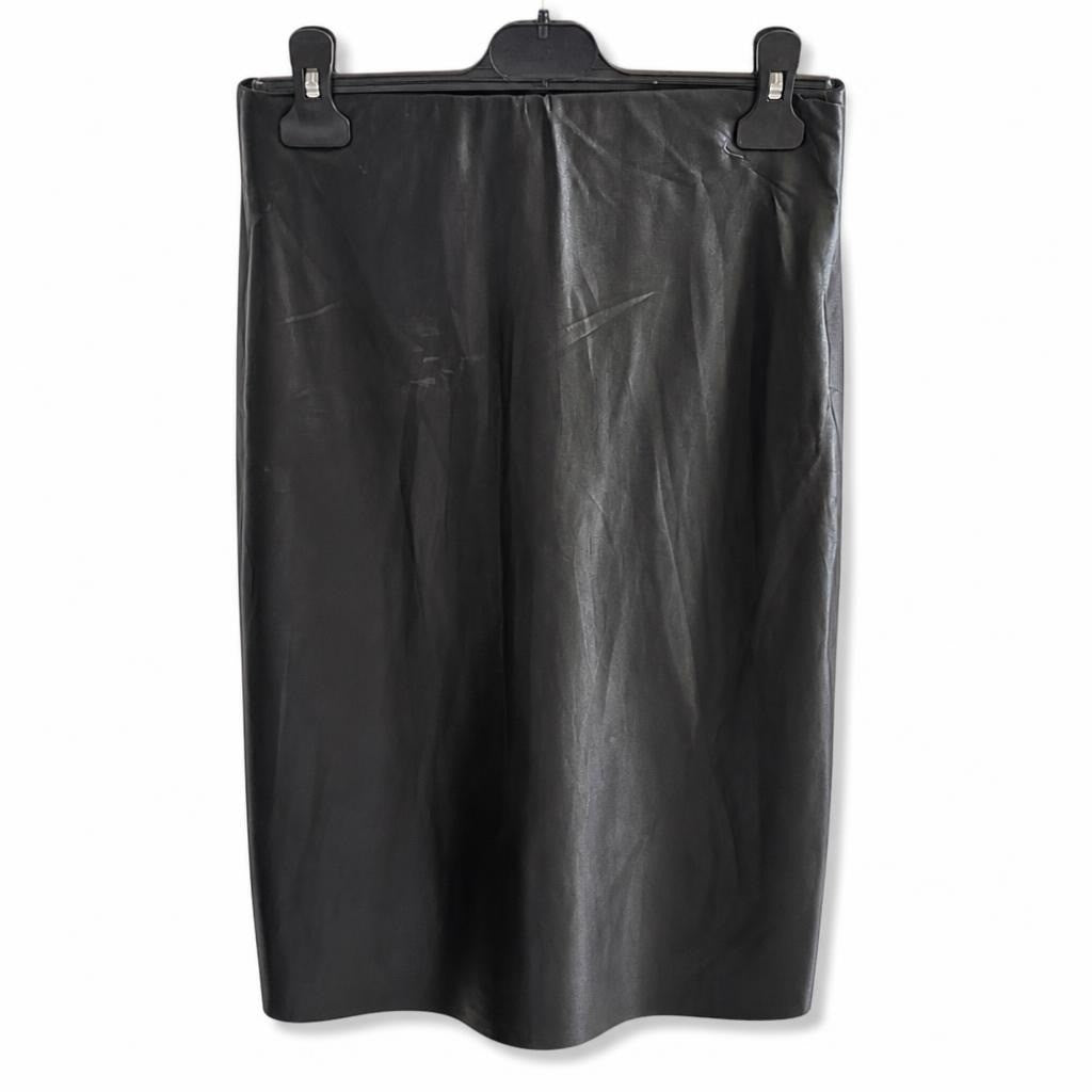 Black Faux Leather Midi Skirt - pre-loved at Why Go Less, Lebanon