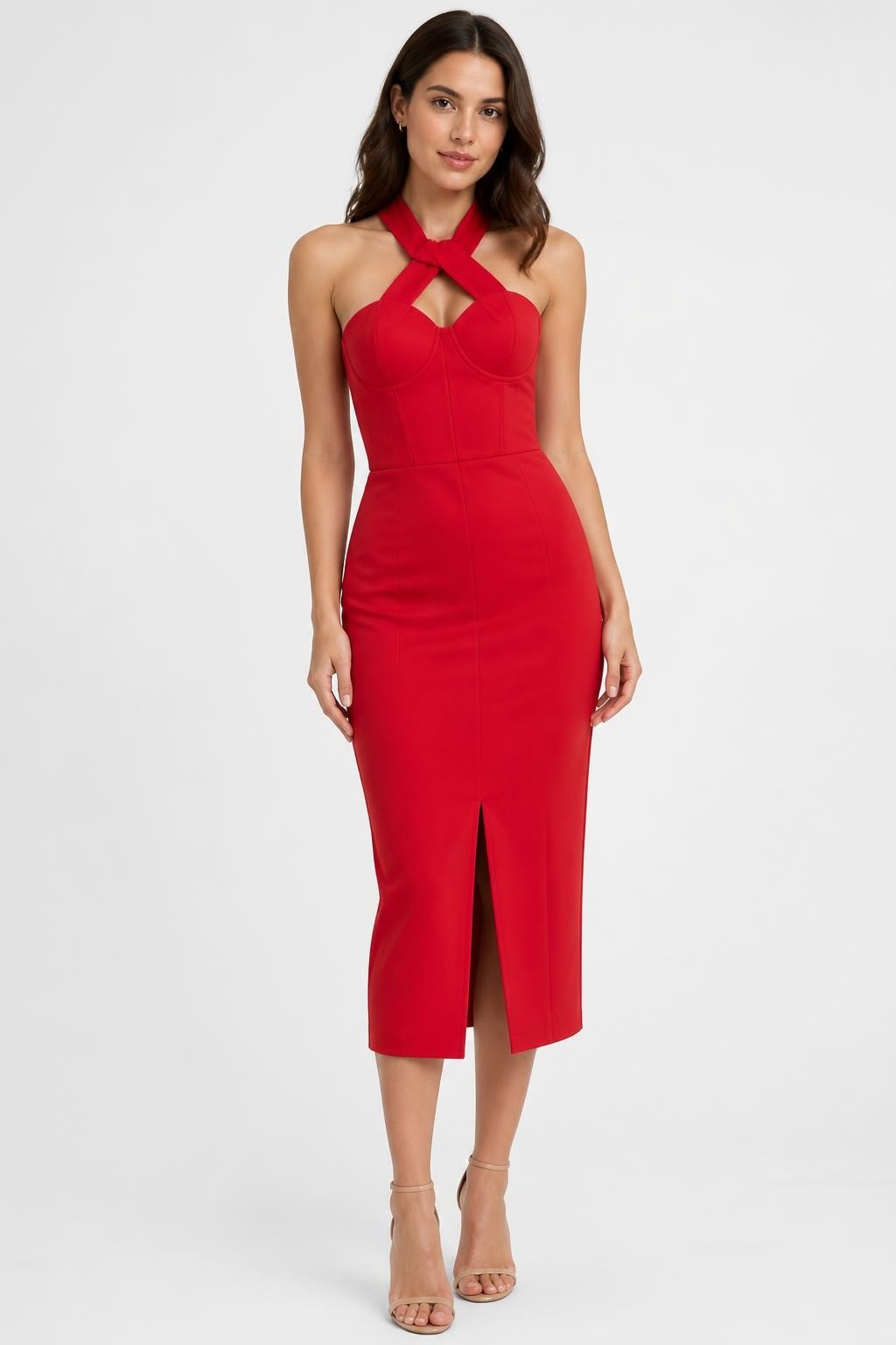 Red Bustier Halter Mini Dress - pre-loved at Why Go Less, Lebanon