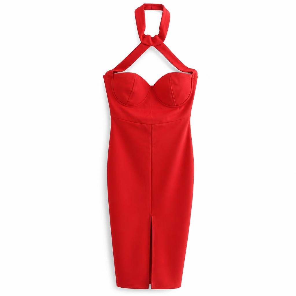 Red Bustier Halter Mini Dress - pre-loved at Why Go Less, Lebanon