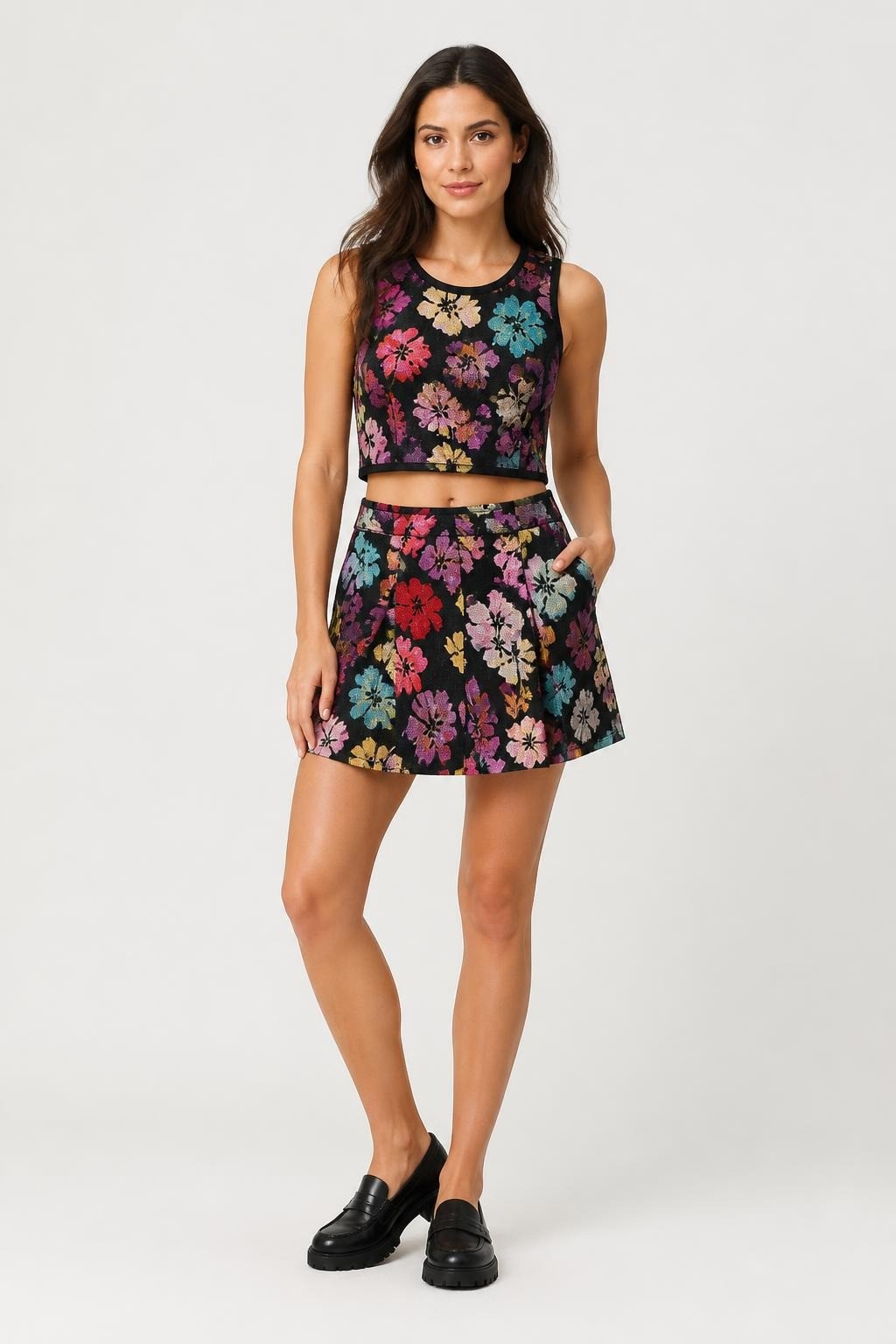 May & July Floral Jacquard Crop Top and Skirt Set - pre-loved at Why Go Less, Lebanon