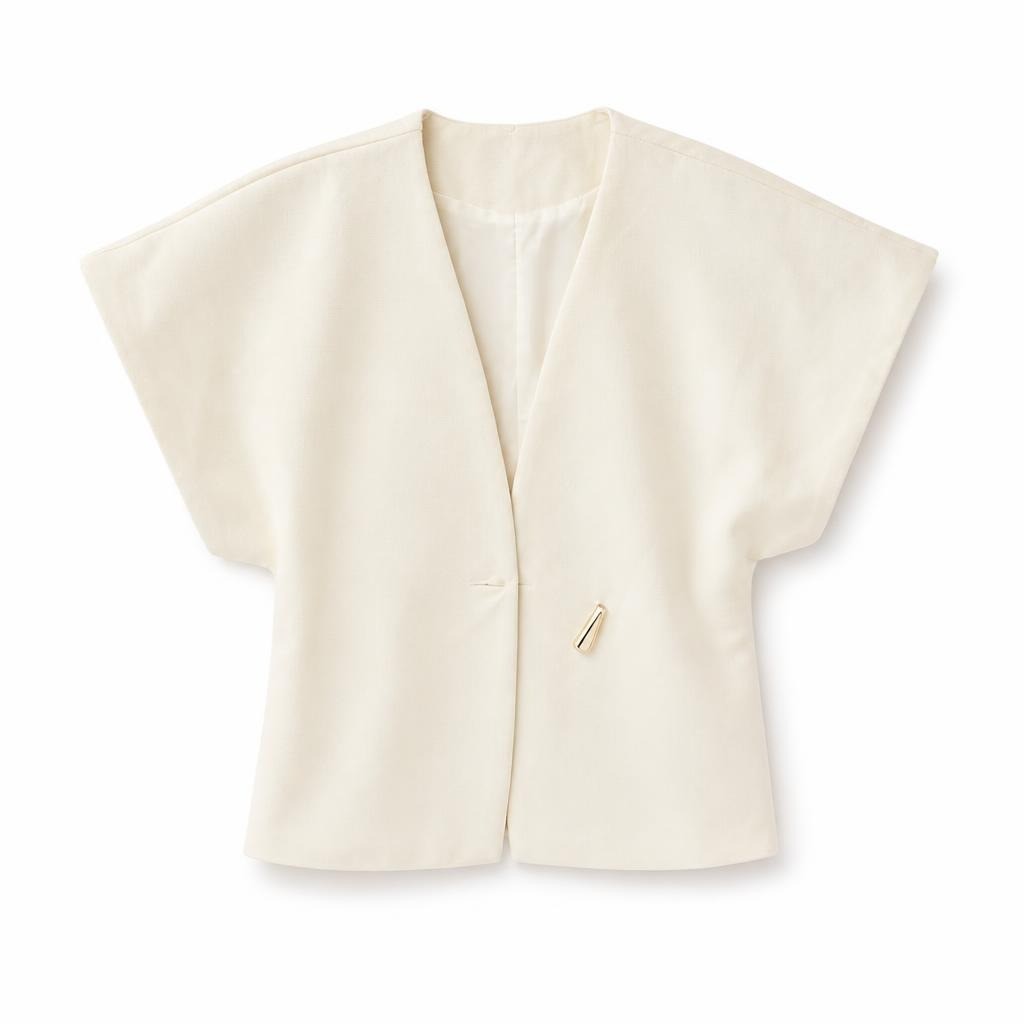 Cream Short-sleeve Open-front Blazer Jacket - pre-loved at Why Go Less, Lebanon