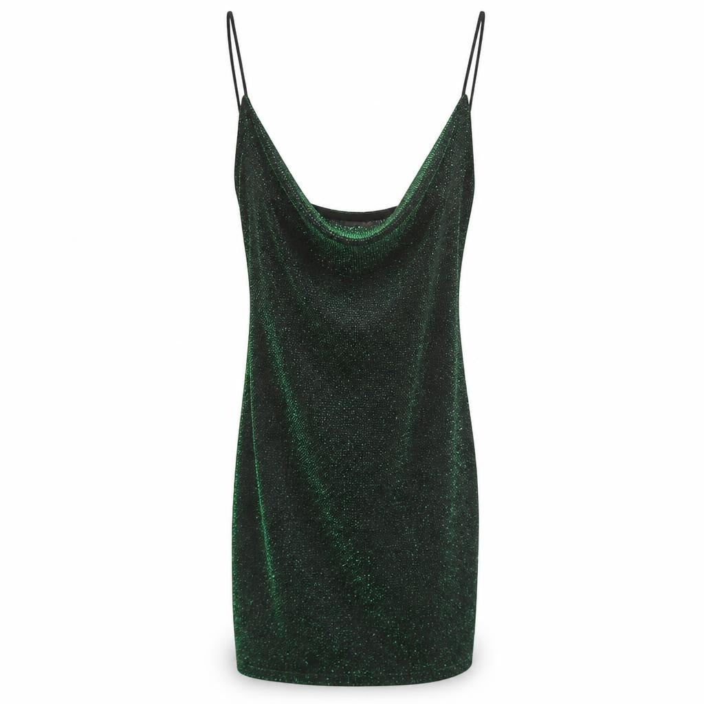H&M Divided Green Glitter Slip Mini Dress - pre-loved at Why Go Less, Lebanon