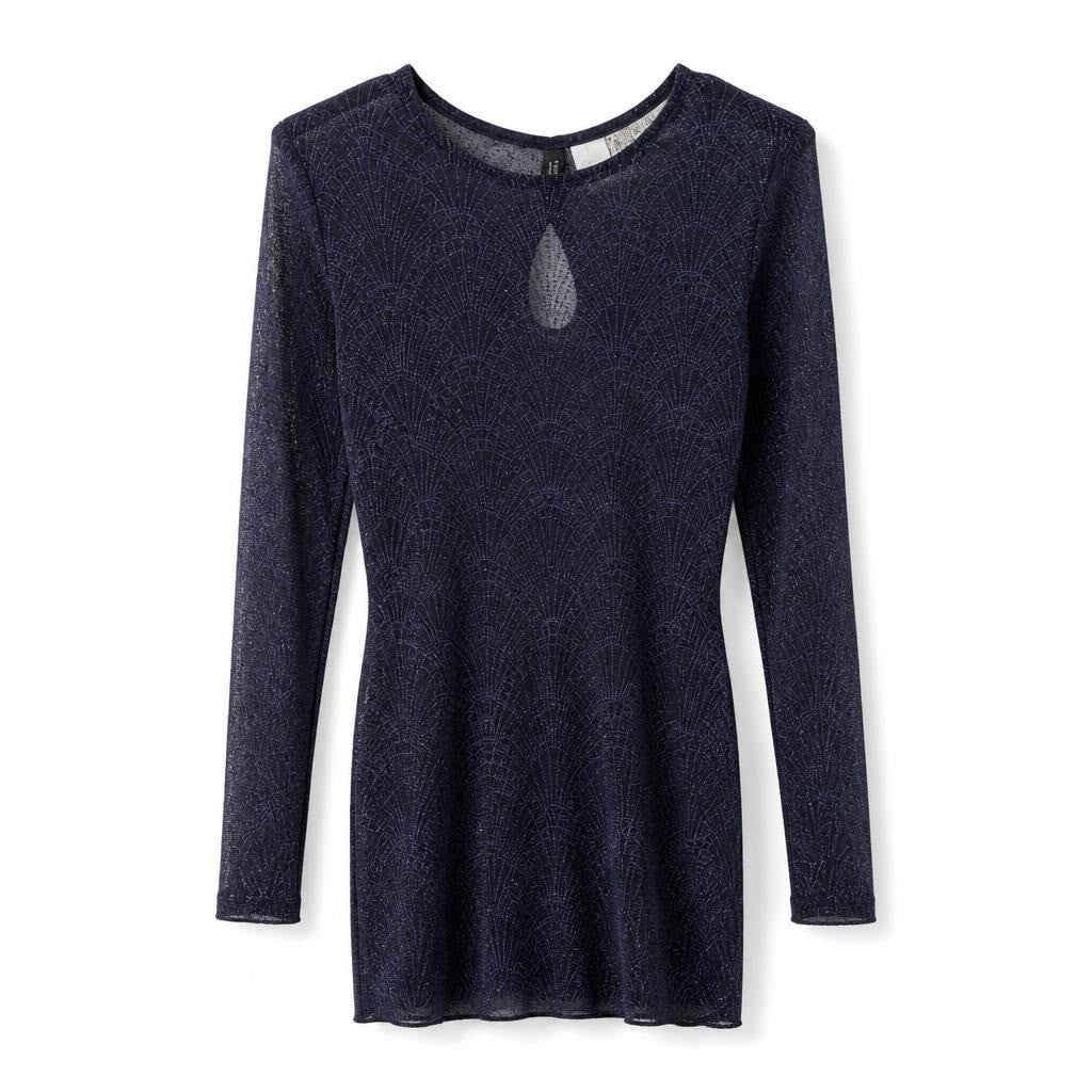 H&M Navy Blue Sparkle Art Deco Long-sleeve Top - pre-loved at Why Go Less, Lebanon