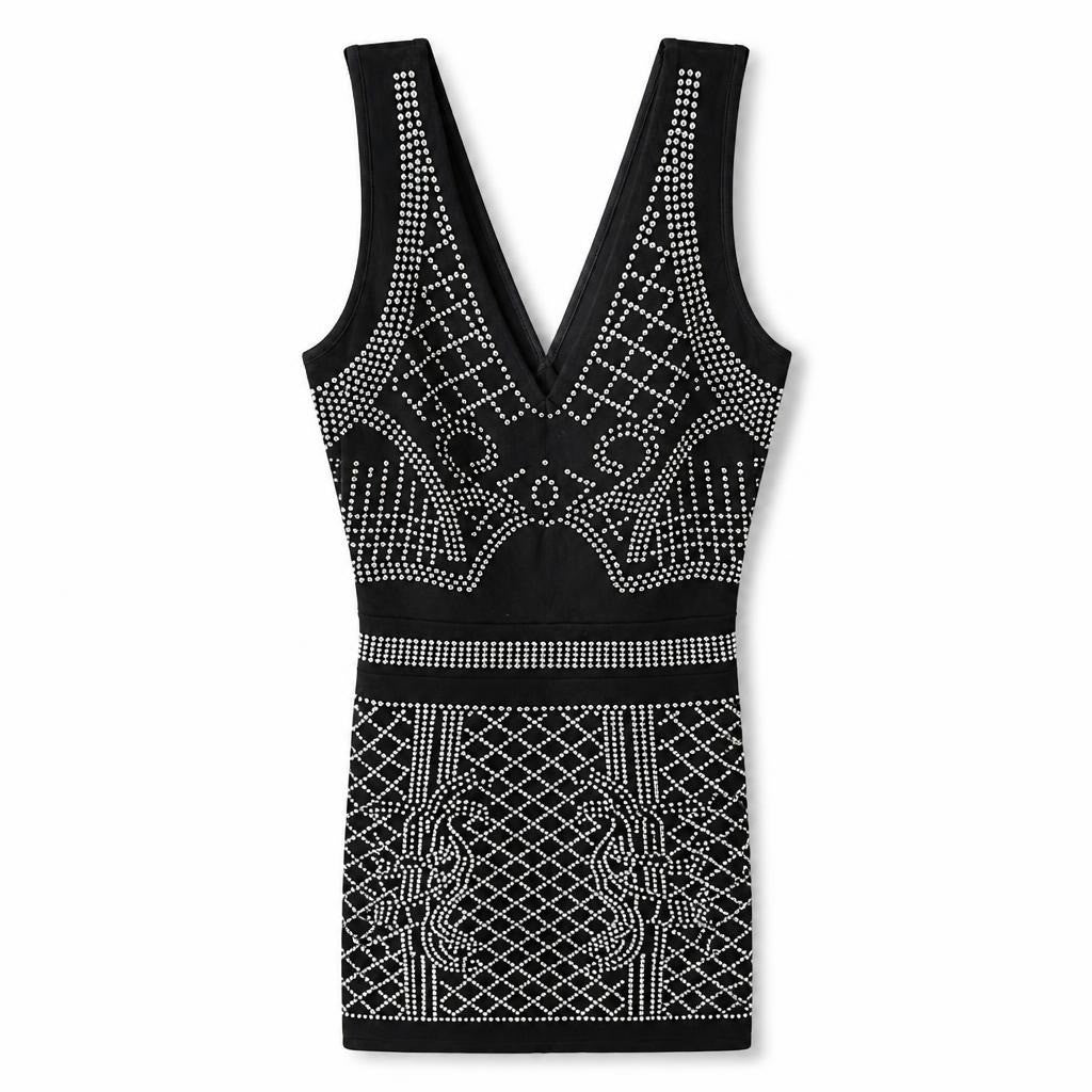 BLACK Rhinestone Embellished Bandage Mini Dress - pre-loved at Why Go Less, Lebanon