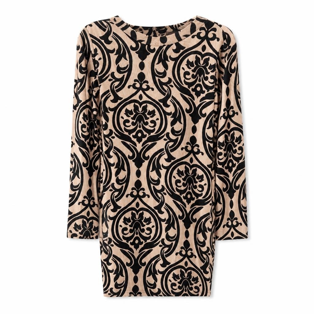 Baroque Print Long Sleeve Mini Dress - pre-loved at Why Go Less, Lebanon