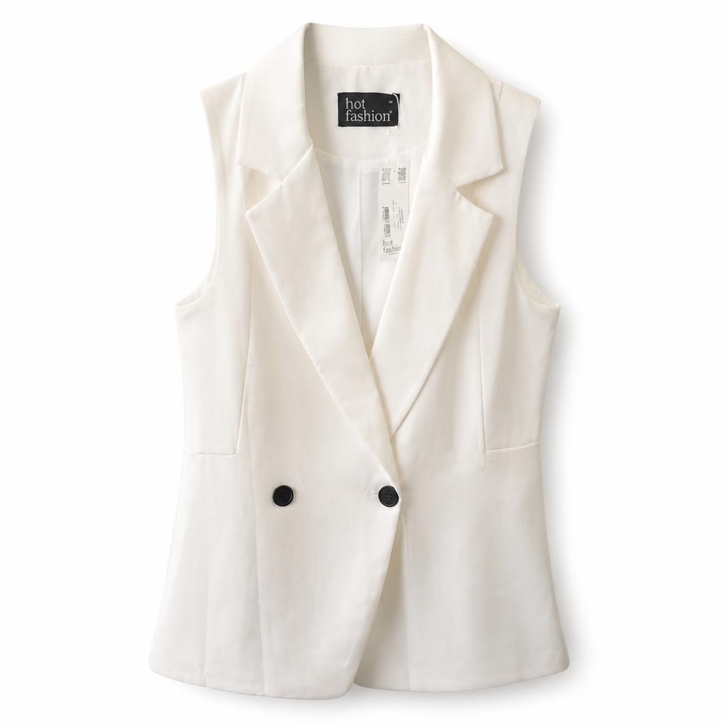 Hot Fashion Cream Sleeveless Blazer Vest Nwt - pre-loved at Why Go Less, Lebanon