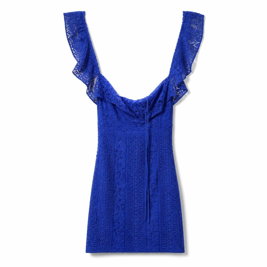Royal Blue Lace Long-sleeve Midi Dress - pre-loved at Why Go Less, Lebanon