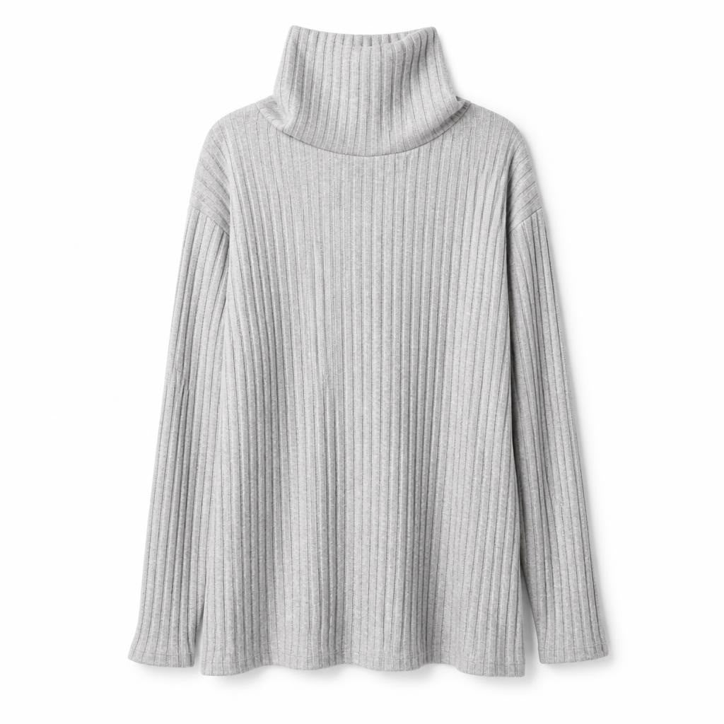 Grey Ribbed Turtleneck Long Sleeve Top - pre-loved at Why Go Less, Lebanon