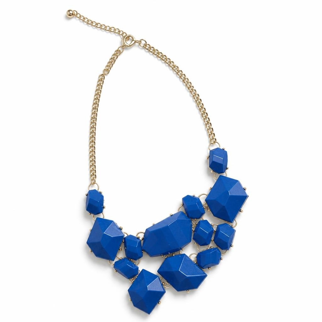 Royal Blue Geometric Faceted Stone Statement Necklace - pre-loved at Why Go Less, Lebanon