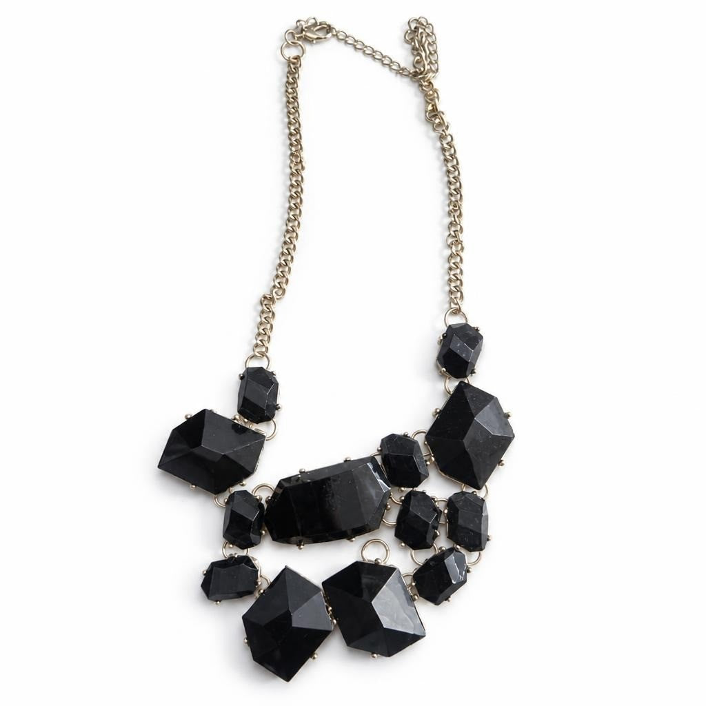 Black Geometric Faceted Stone Statement Necklace - pre-loved at Why Go Less, Lebanon