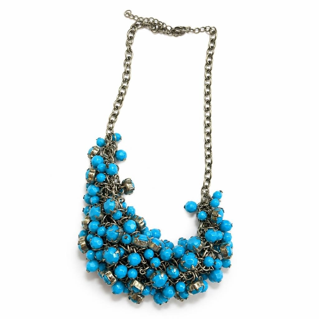 Turquoise Beaded Cluster Statement Bib Necklace - pre-loved at Why Go Less, Lebanon