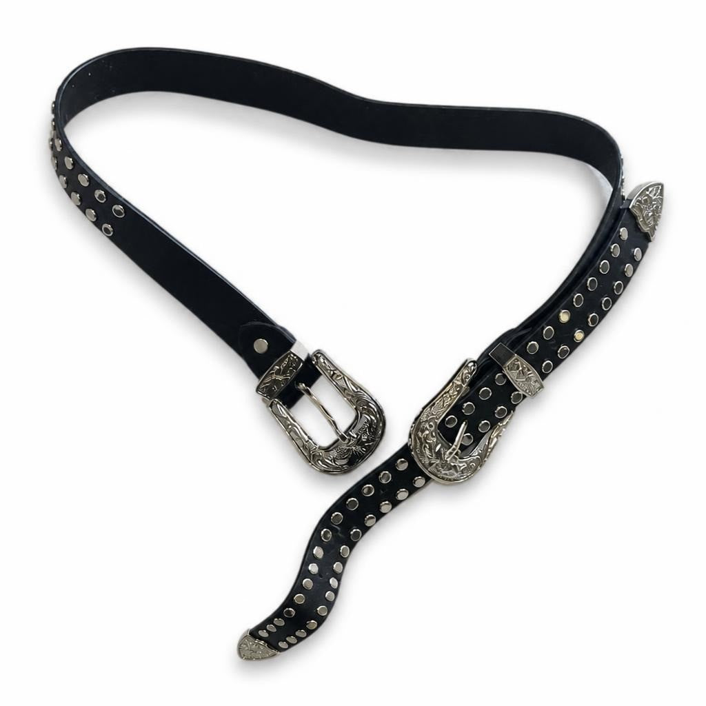 Black Double-buckle Western Studded Belt - pre-loved at Why Go Less, Lebanon