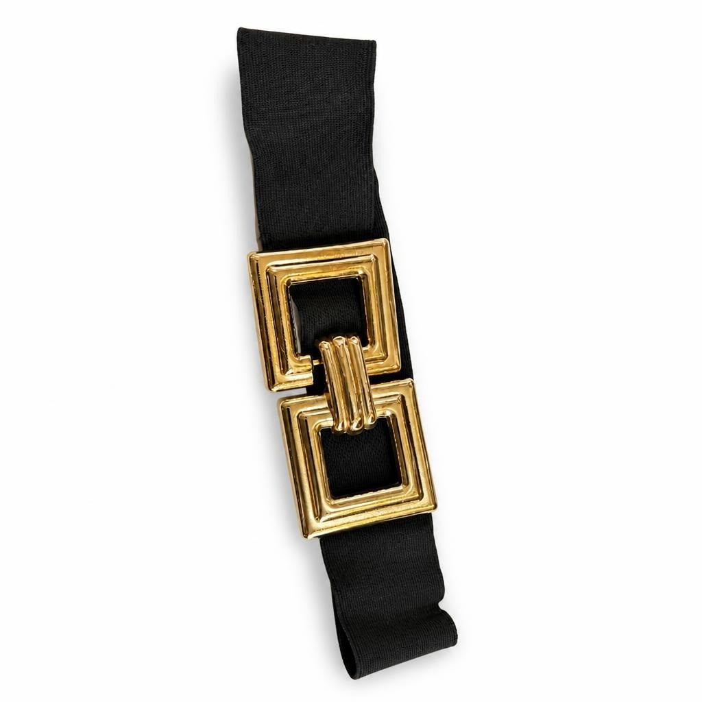 Black Elastic Wide Belt Gold Chain Detail - pre-loved at Why Go Less, Lebanon