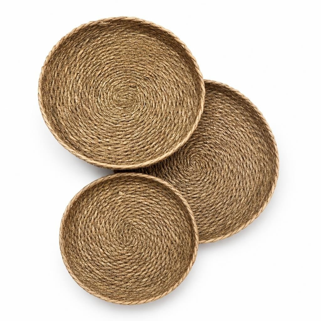 Set of 3 Round Woven Seagrass Trays - pre-loved at Why Go Less, Lebanon
