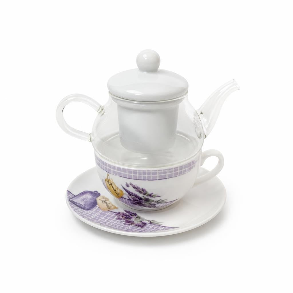 Glass Teapot with Ceramic Cup and Lavender Saucer Set - pre-loved at Why Go Less, Lebanon
