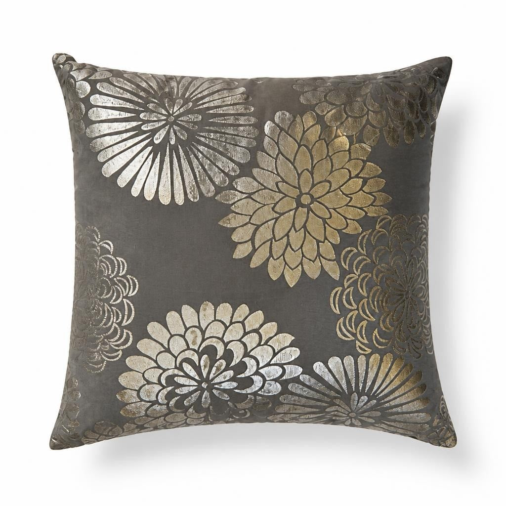 Grey Gold Metallic Floral Decorative Cushion - pre-loved at Why Go Less, Lebanon