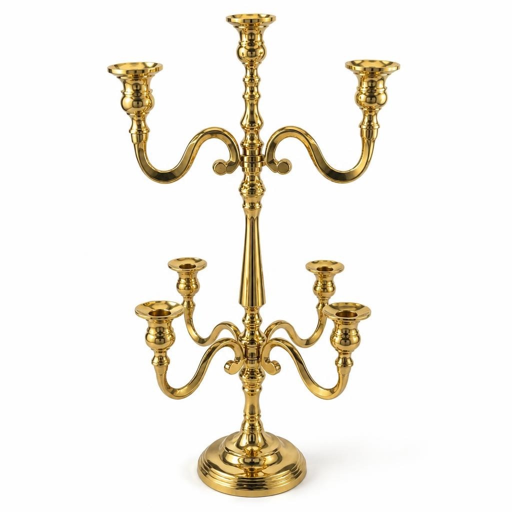 Gold 5-arm Candelabra Candleholder Brass Tone - pre-loved at Why Go Less, Lebanon