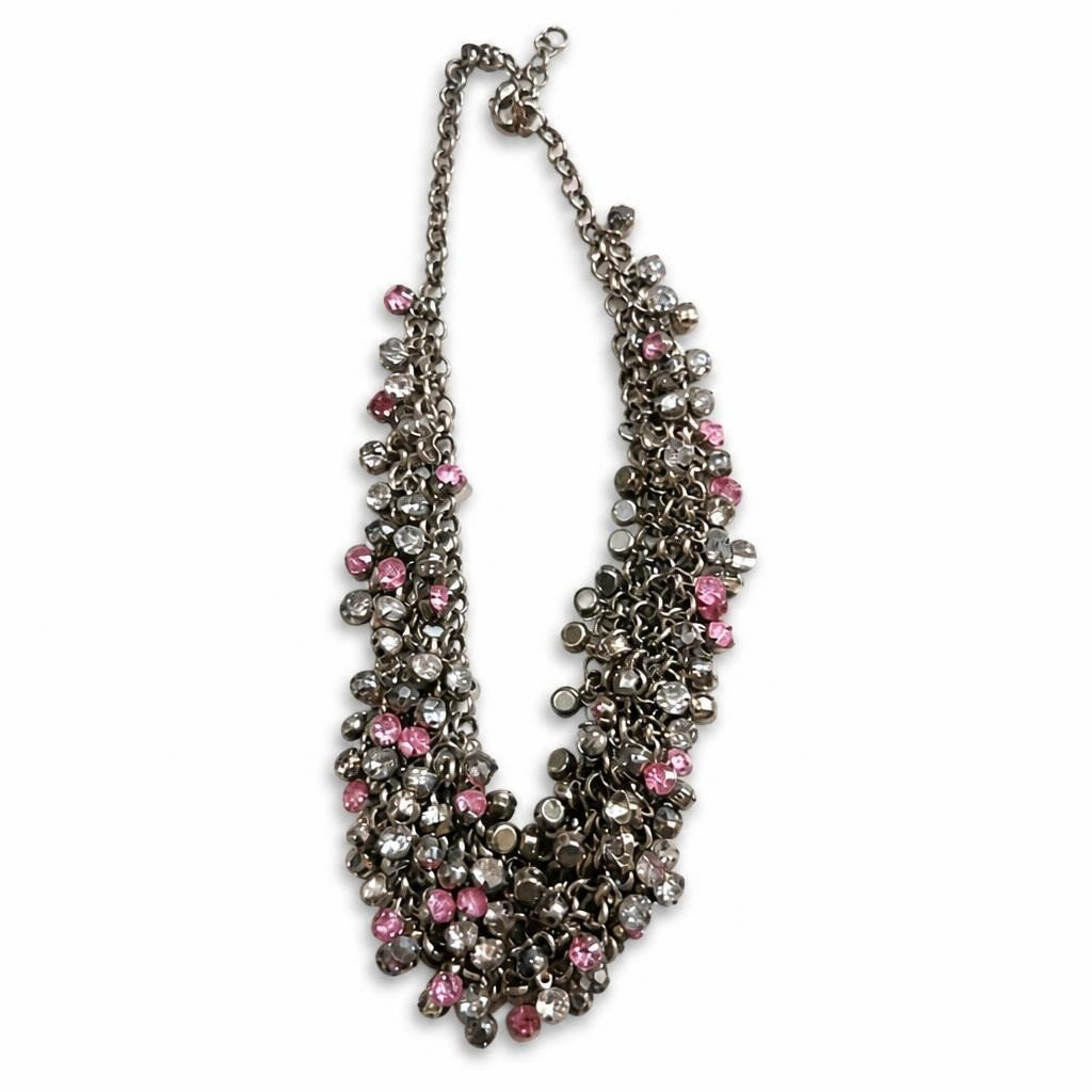 Silver & Pink Crystal Multi-strand Bead Necklace - pre-loved at Why Go Less, Lebanon