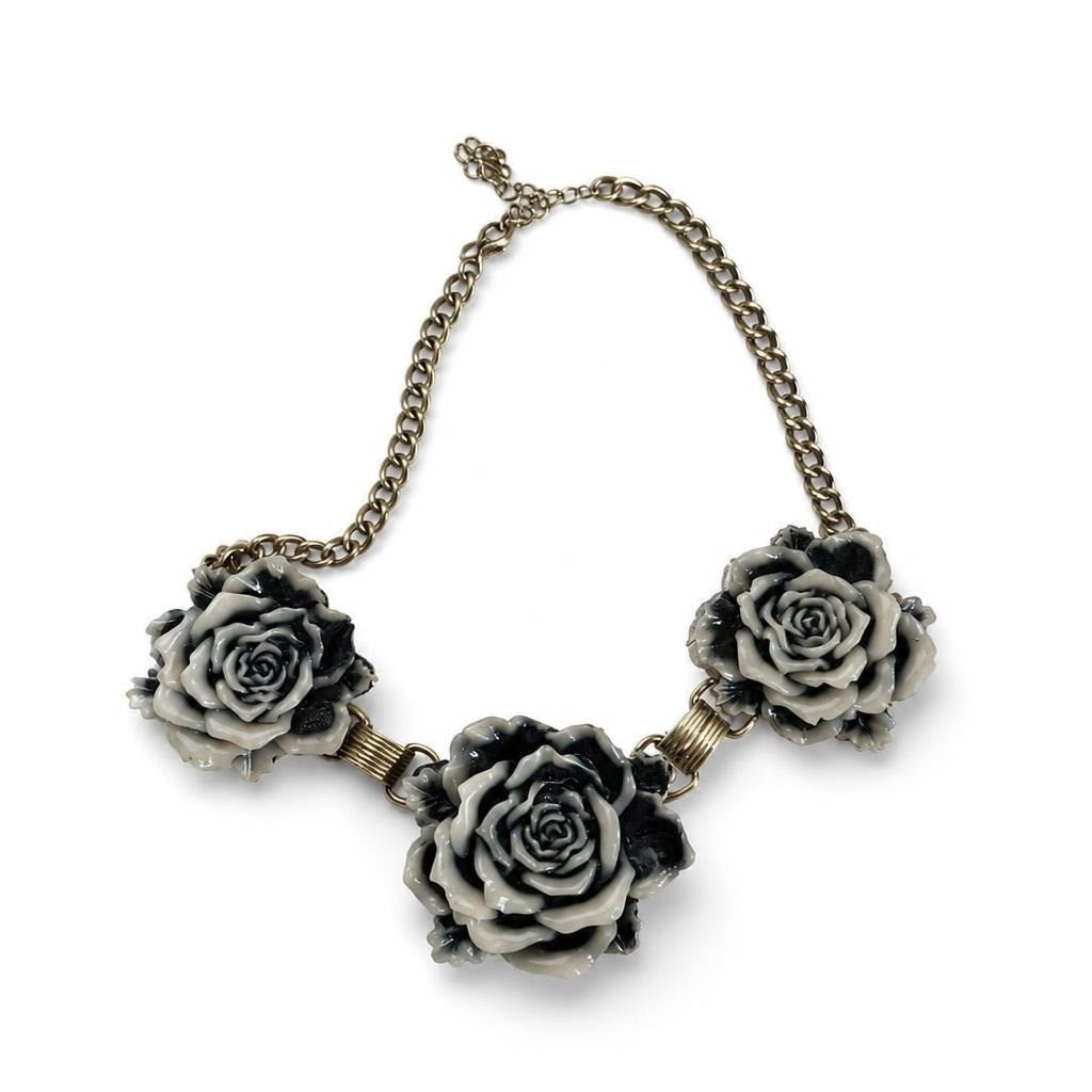 Gray Rose Flower Statement Bib Necklace - pre-loved at Why Go Less, Lebanon