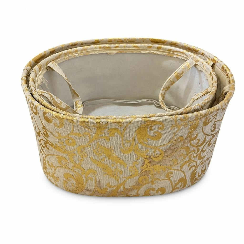 Gold Damask Fabric Nested Storage Baskets Set of 2 - pre-loved at Why Go Less, Lebanon