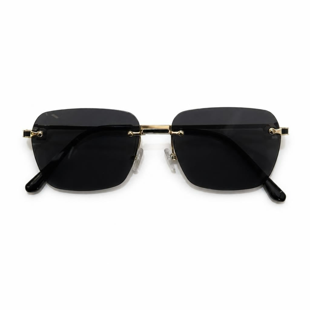 Rimless Square Sunglasses Gold Frame Black Lens - pre-loved at Why Go Less, Lebanon
