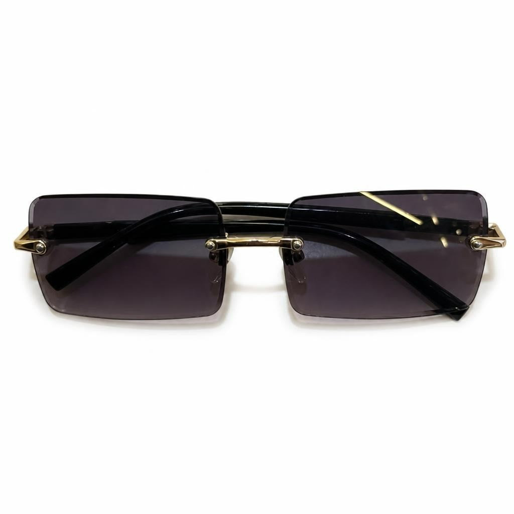 Rimless Rectangular Sunglasses Gold Frame Dark Lens - pre-loved at Why Go Less, Lebanon