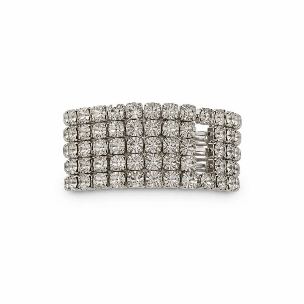 Wide Crystal Rhinestone Cuff Bracelet Silver Multi-row - pre-loved at Why Go Less, Lebanon