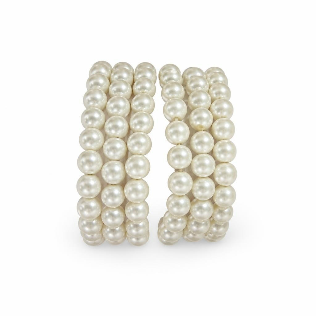 Multi-strand Pearl Stretch Bracelet Set White Classic - pre-loved at Why Go Less, Lebanon