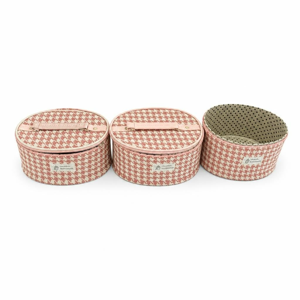 Handmade Pink Houndstooth Round Cosmetic Cases Set of 3 - pre-loved at Why Go Less, Lebanon