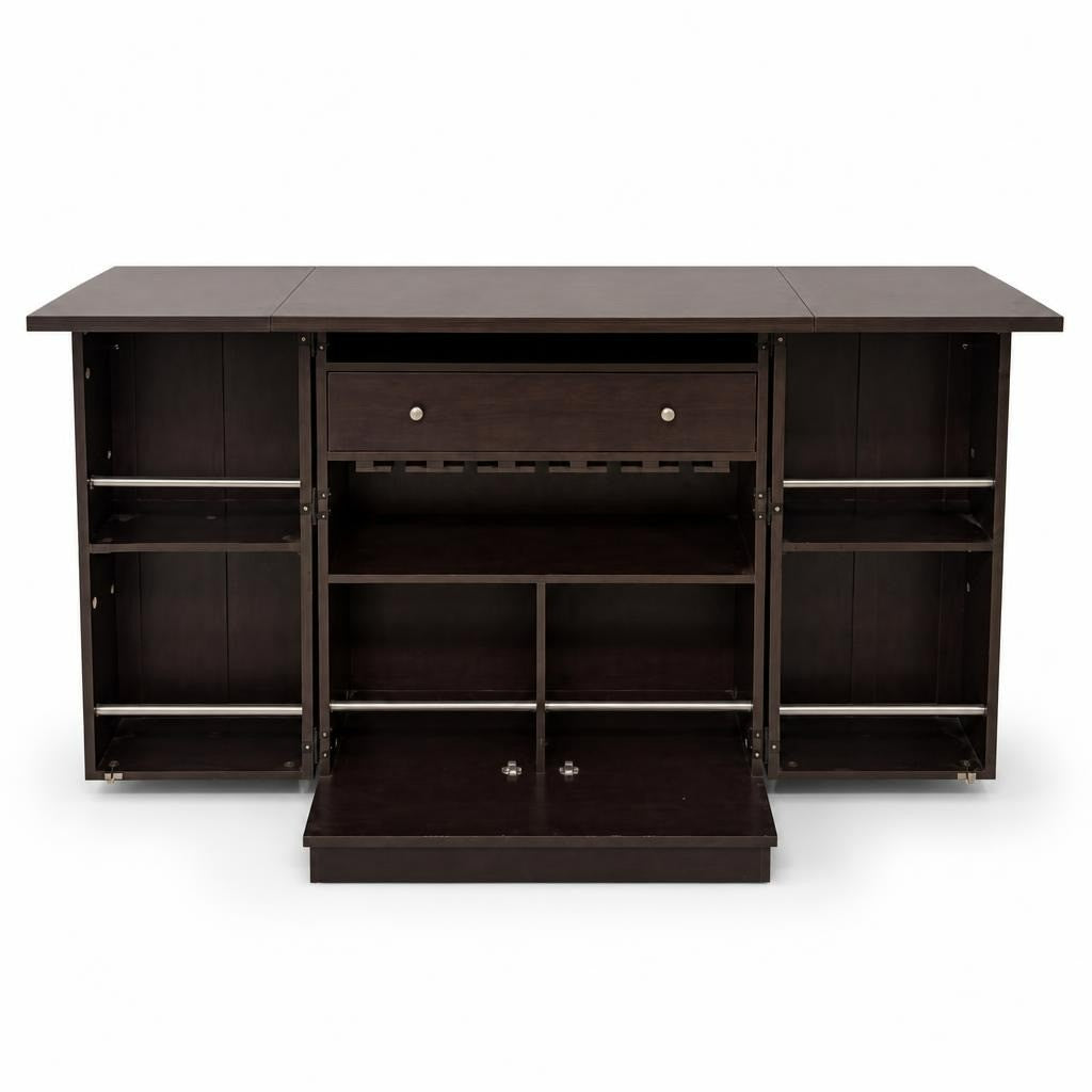Dark Brown Wood Bar Cabinet with Expandable Top - pre-loved at Why Go Less, Lebanon