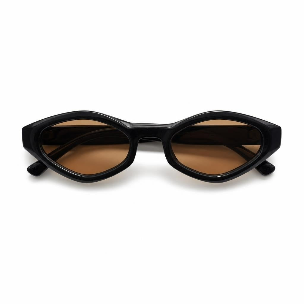 Small Oval Sunglasses Black Frame Brown Tint Lens - pre-loved at Why Go Less, Lebanon