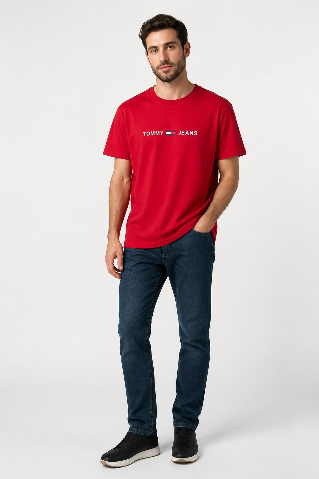 Tommy Jeans Red Logo Tee XS - pre-loved at Why Go Less, Lebanon