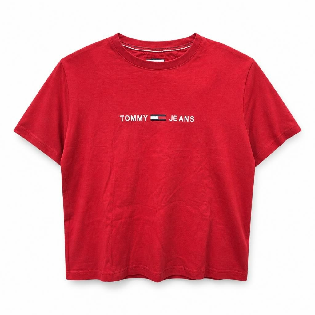 Tommy Jeans Red Logo Tee XS - pre-loved at Why Go Less, Lebanon