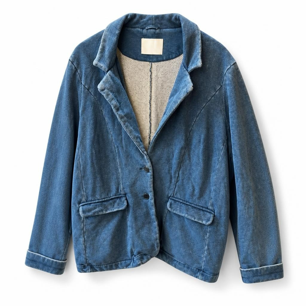 Oui Blue Denim Blazer Jacket - pre-loved at Why Go Less, Lebanon