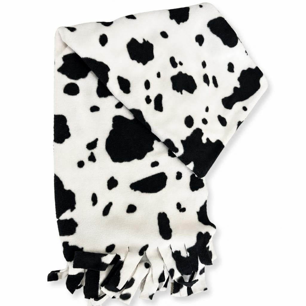 Cow Print Fleece Tie-knot Blanket, Black & White - pre-loved at Why Go Less, Lebanon