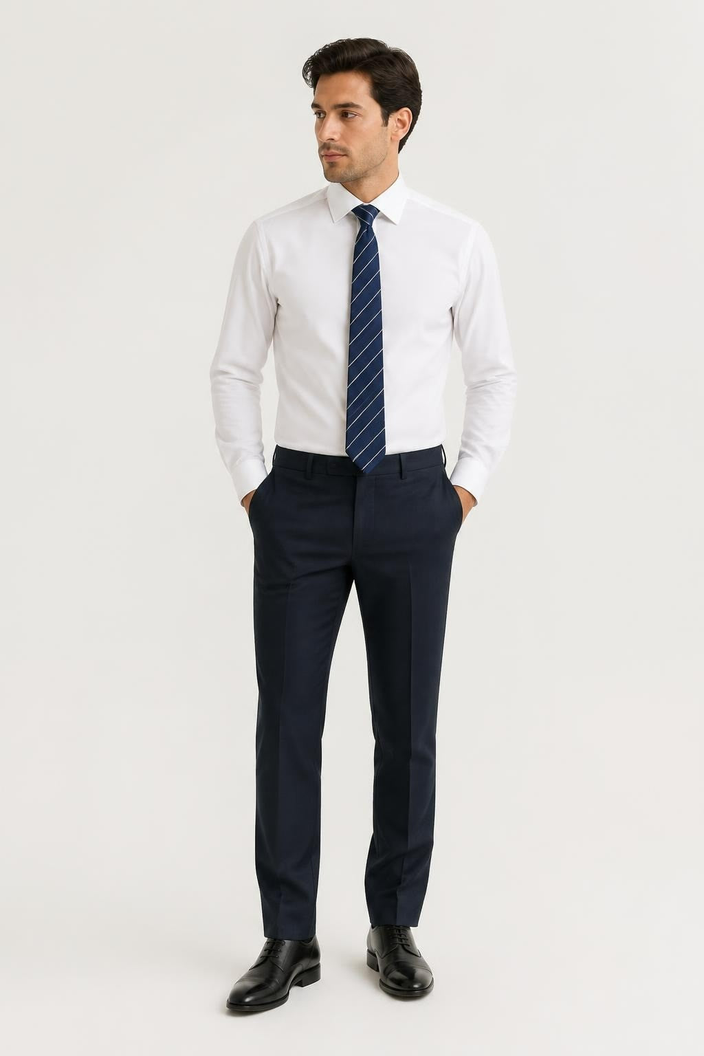 Navy Blue Striped Tie with Logo, One Size - pre-loved at Why Go Less, Lebanon