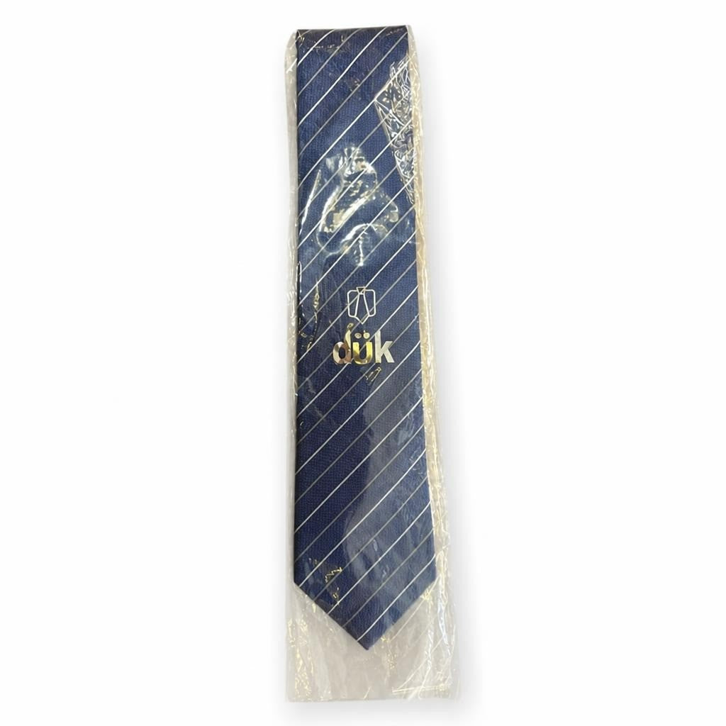 Navy Blue Striped Tie with Logo, One Size - pre-loved at Why Go Less, Lebanon