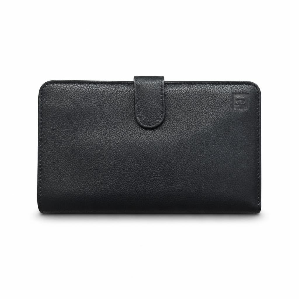 Black Pebbled Leather Snap Wallet - pre-loved at Why Go Less, Lebanon