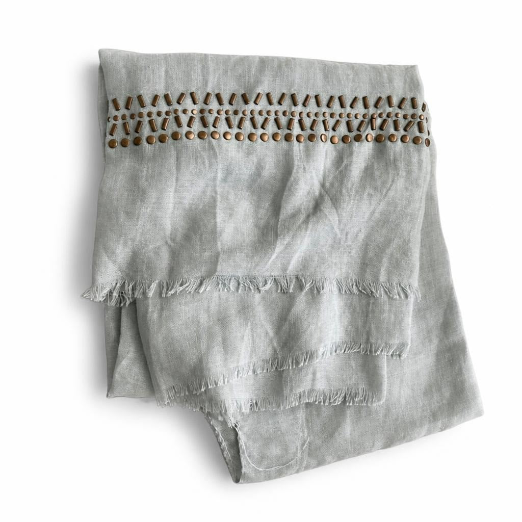 Kendall & James Sage Green Linen Scarf - pre-loved at Why Go Less, Lebanon