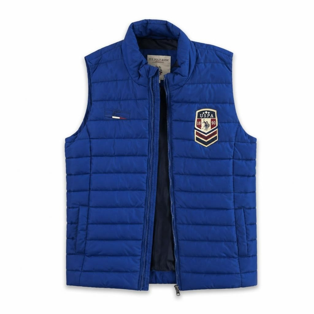 US Polo Assn Blue Puffer Gilet Vest Jacket - pre-loved at Why Go Less, Lebanon