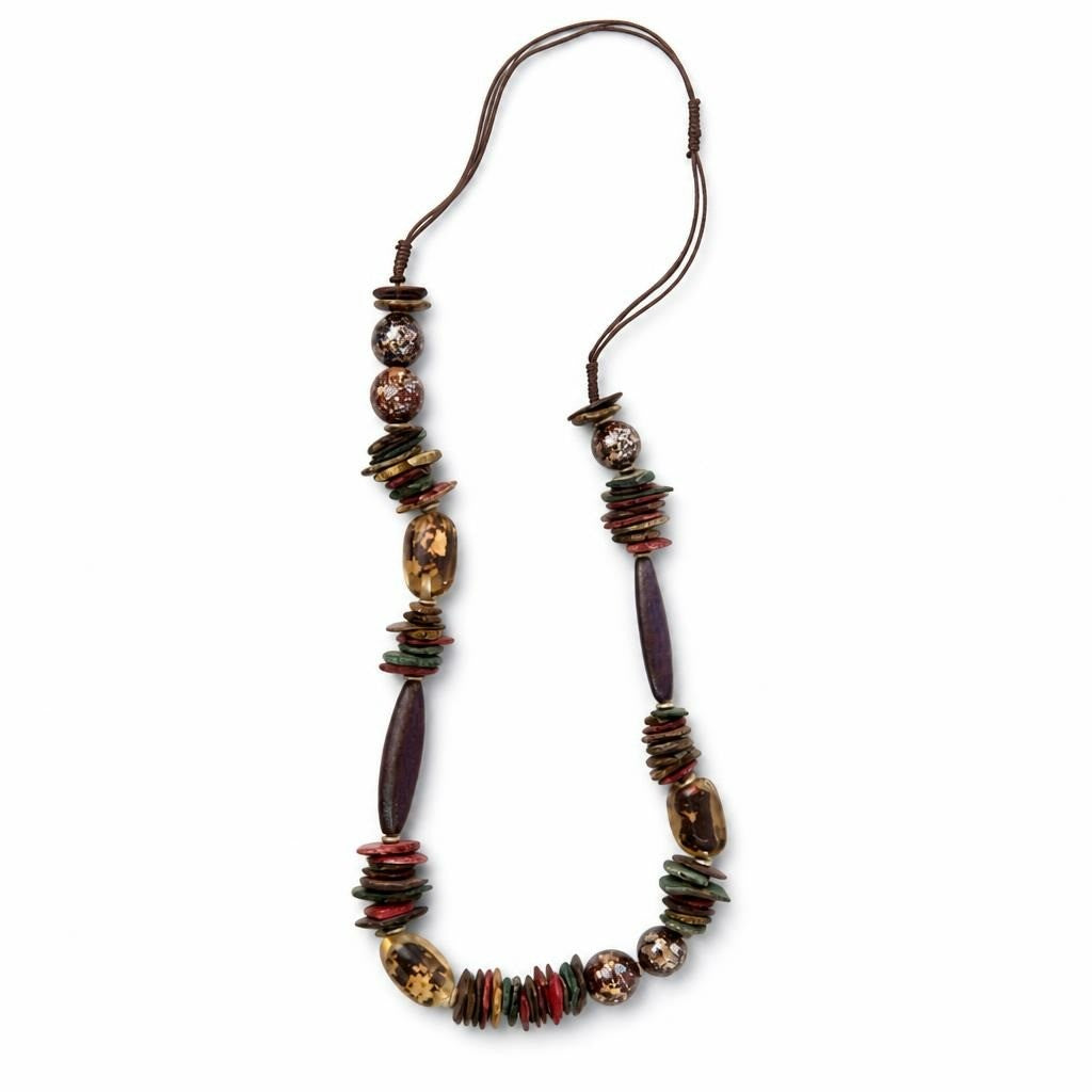 Boho Beaded Long Necklace, Multicolor Stones - pre-loved at Why Go Less, Lebanon