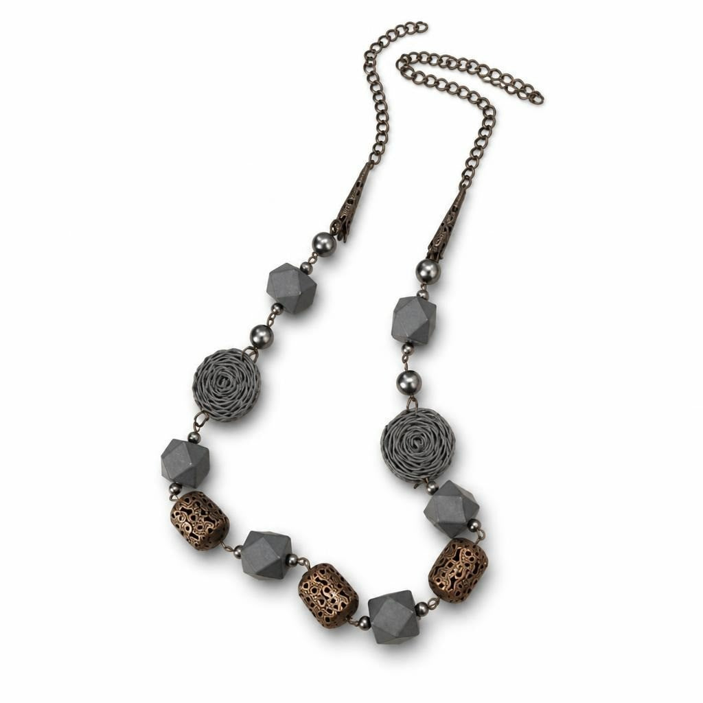 Beaded Statement Necklace, Grey & Bronze Tones - pre-loved at Why Go Less, Lebanon